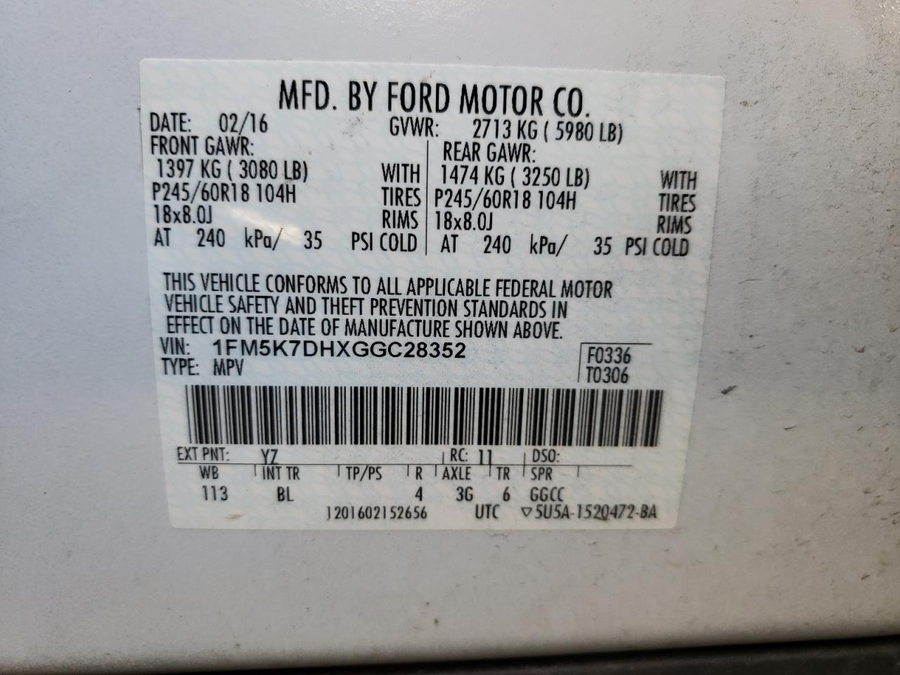 Фото 10 с аукциона – 2016 FORD EXPLORER X с VIN 1FM5K7DHXGGC28352
