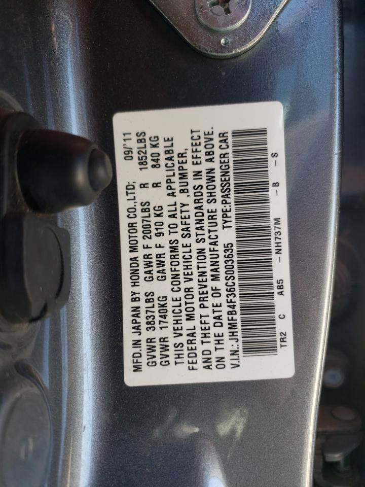 Photo 10 from auction – 2012 HONDA CIVIC HYBR with VIN JHMFB4F36CS003635