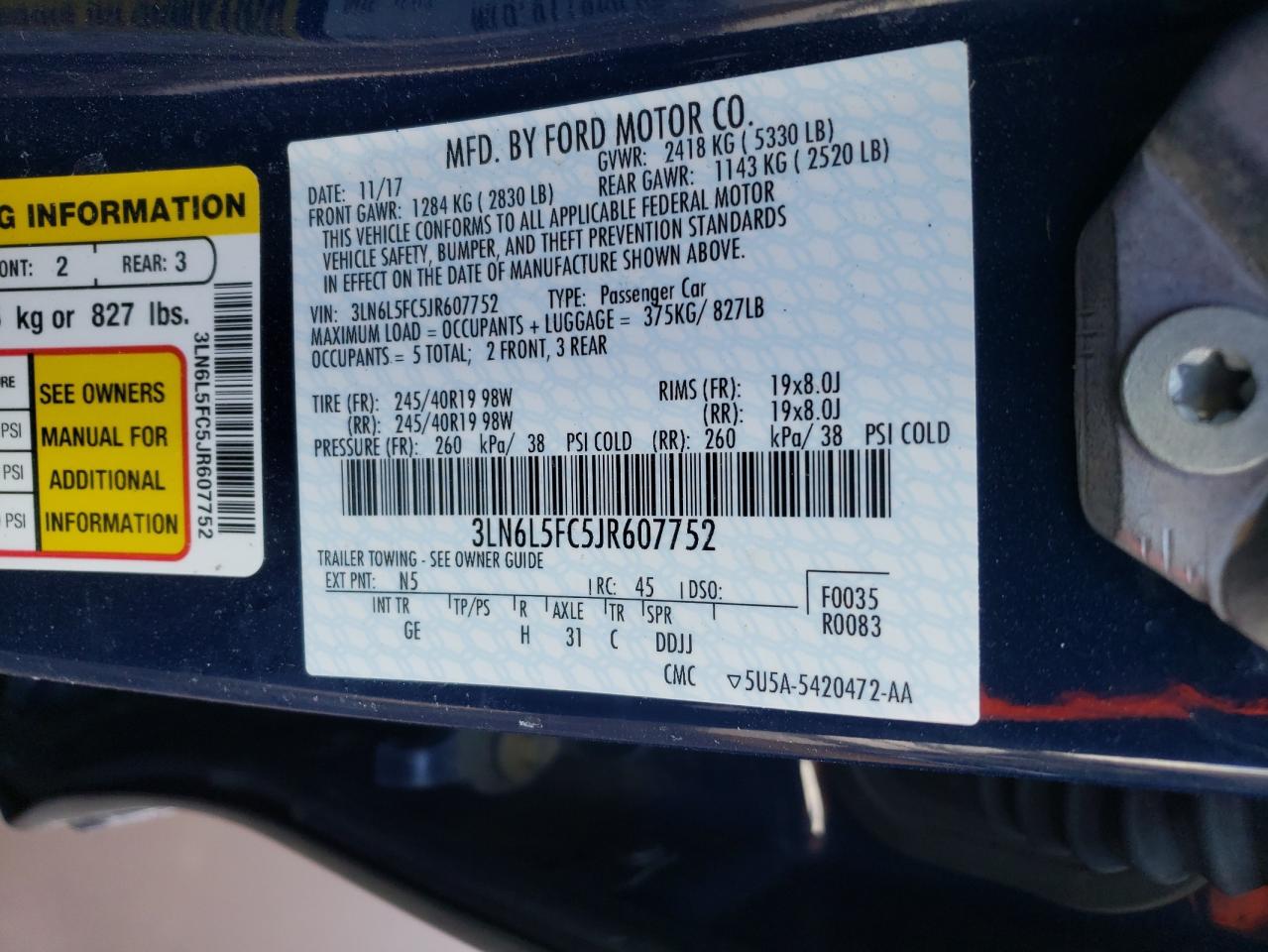 Photo 10 from auction – 2018 LINCOLN MKZ RESERV with VIN 3LN6L5FC5JR607752