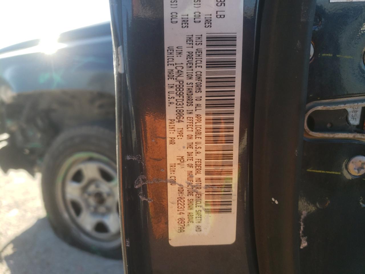 Photo 10 from auction – 2015 JEEP PATRIOT SP with VIN 1C4NJPBB9FD318064