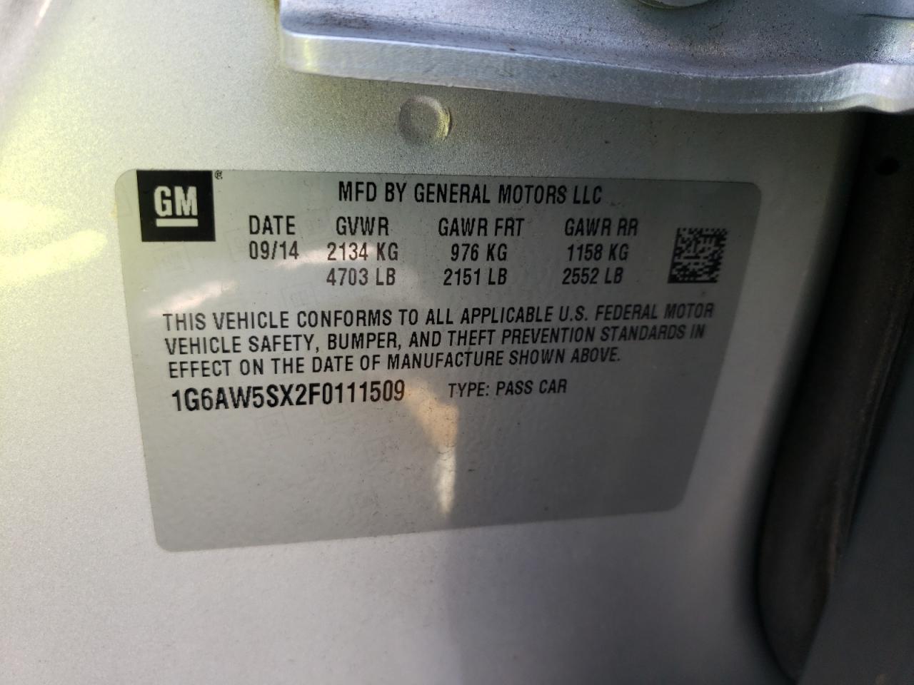 Photo 10 from auction – 2015 CADILLAC CTS with VIN 1G6AW5SX2F0111509