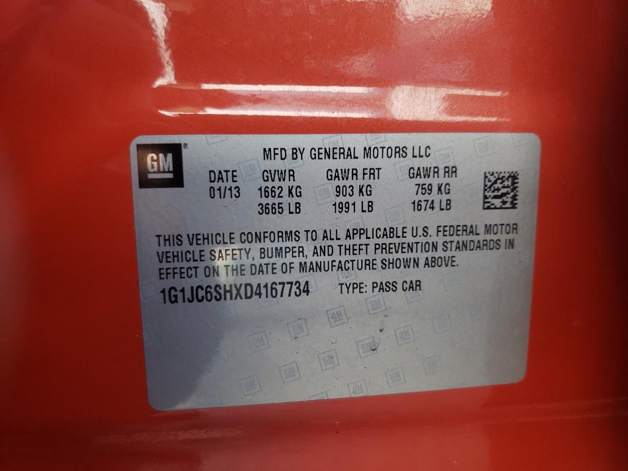 Photo 10 from auction – 2013 CHEVROLET SONIC LT with VIN 1G1JC6SHXD4167734