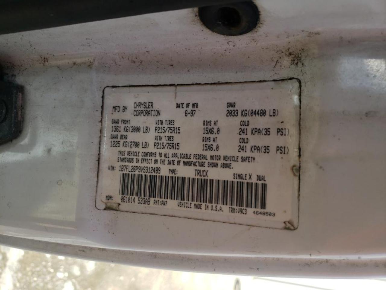 Photo 10 from auction – 1997 DODGE DAKOTA with VIN 1B7FL26P9VS312489