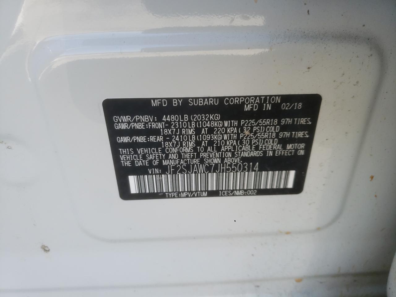 Photo 10 from auction – 2018 SUBARU FORESTER 2 with VIN JF2SJAWC7JH550314