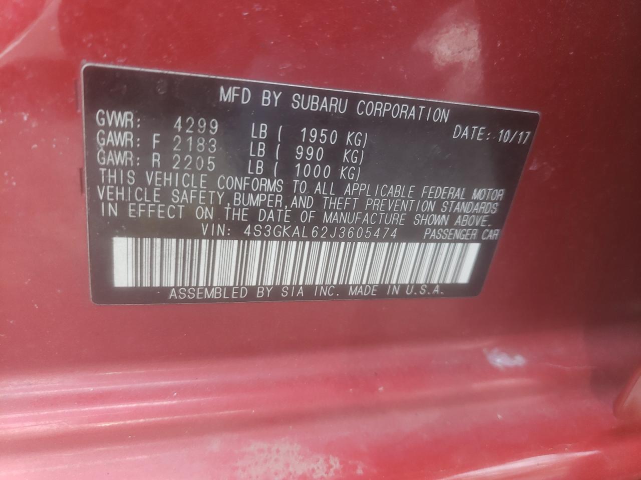 Photo 10 from auction – 2018 SUBARU IMPREZA SP with VIN 4S3GKAL62J3605474