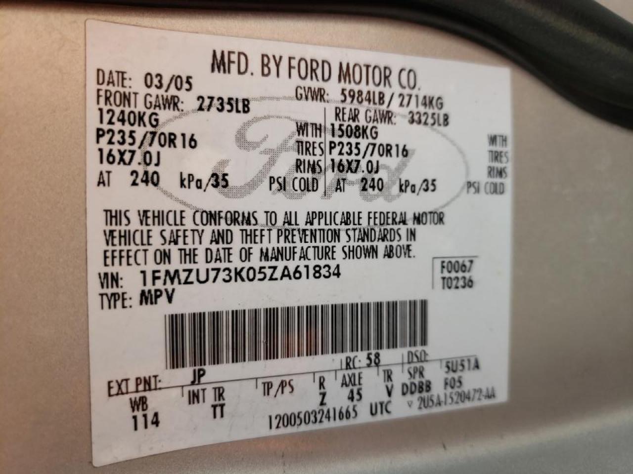 Foto 10 de la subasta – 2005 FORD EXPLORER X con VIN 1FMZU73K05ZA61834