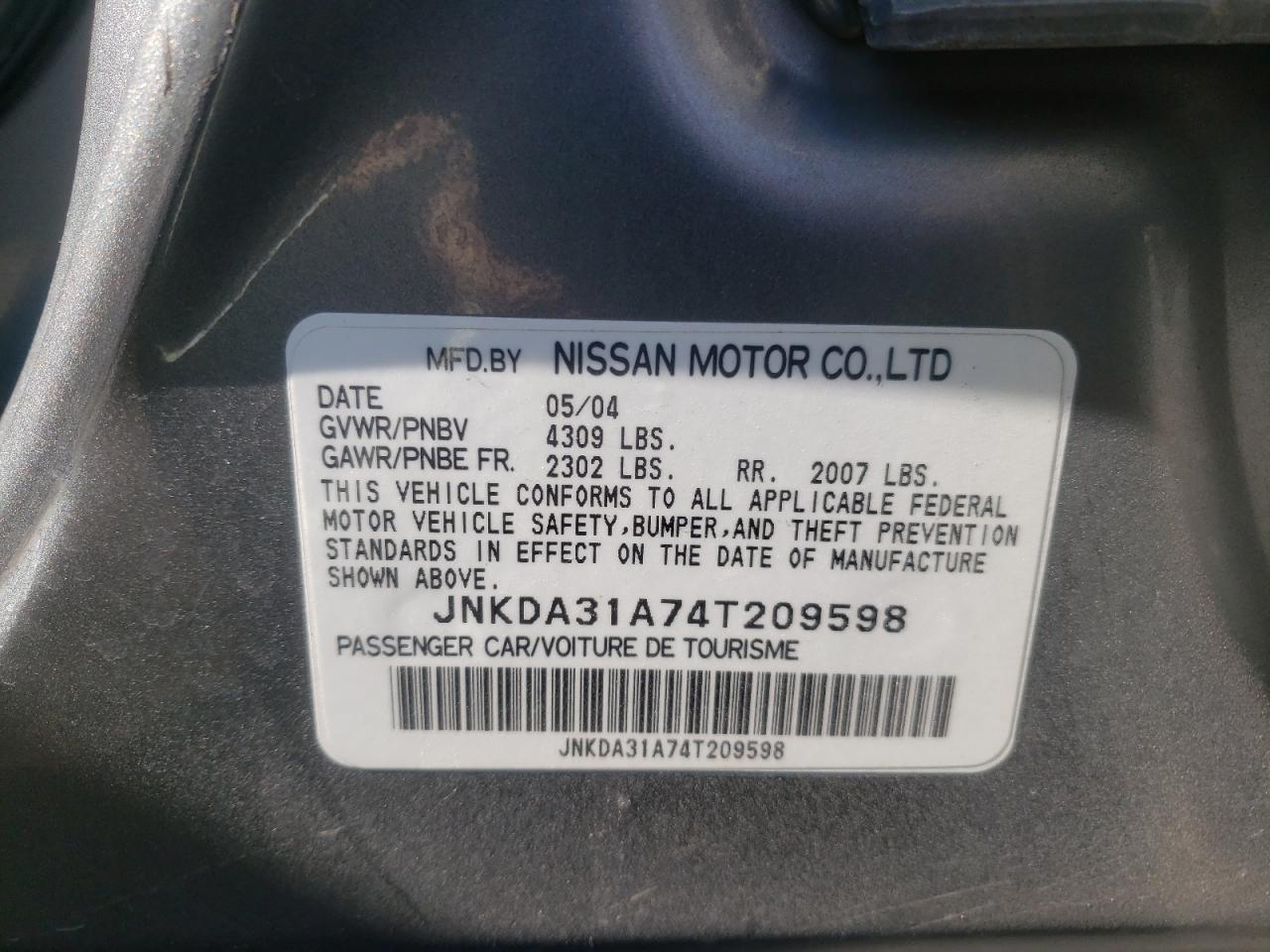 Photo 10 from auction – 2004 INFINITI I35 with VIN JNKDA31A74T209598