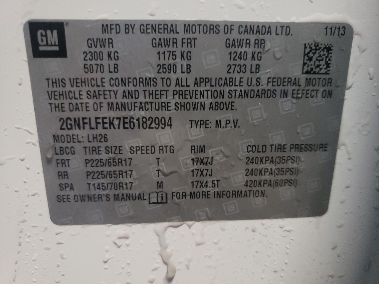 Photo 10 from auction – 2014 CHEVROLET EQUINOX LT with VIN 2GNFLFEK7E6182994