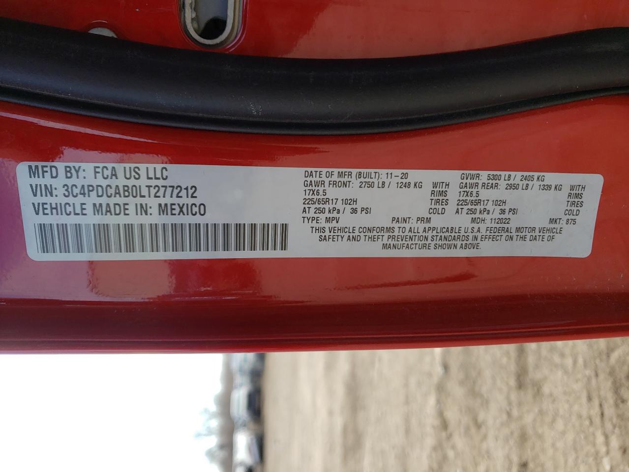Photo 10 from auction – 2020 DODGE JOURNEY SE with VIN 3C4PDCAB0LT277212