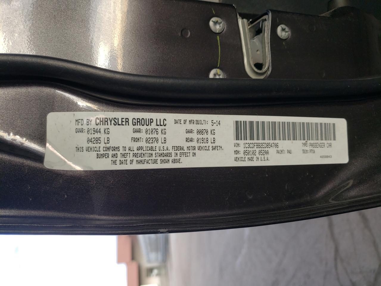 Photo 10 from auction – 2014 DODGE DART SXT with VIN 1C3CDFBB2ED854706