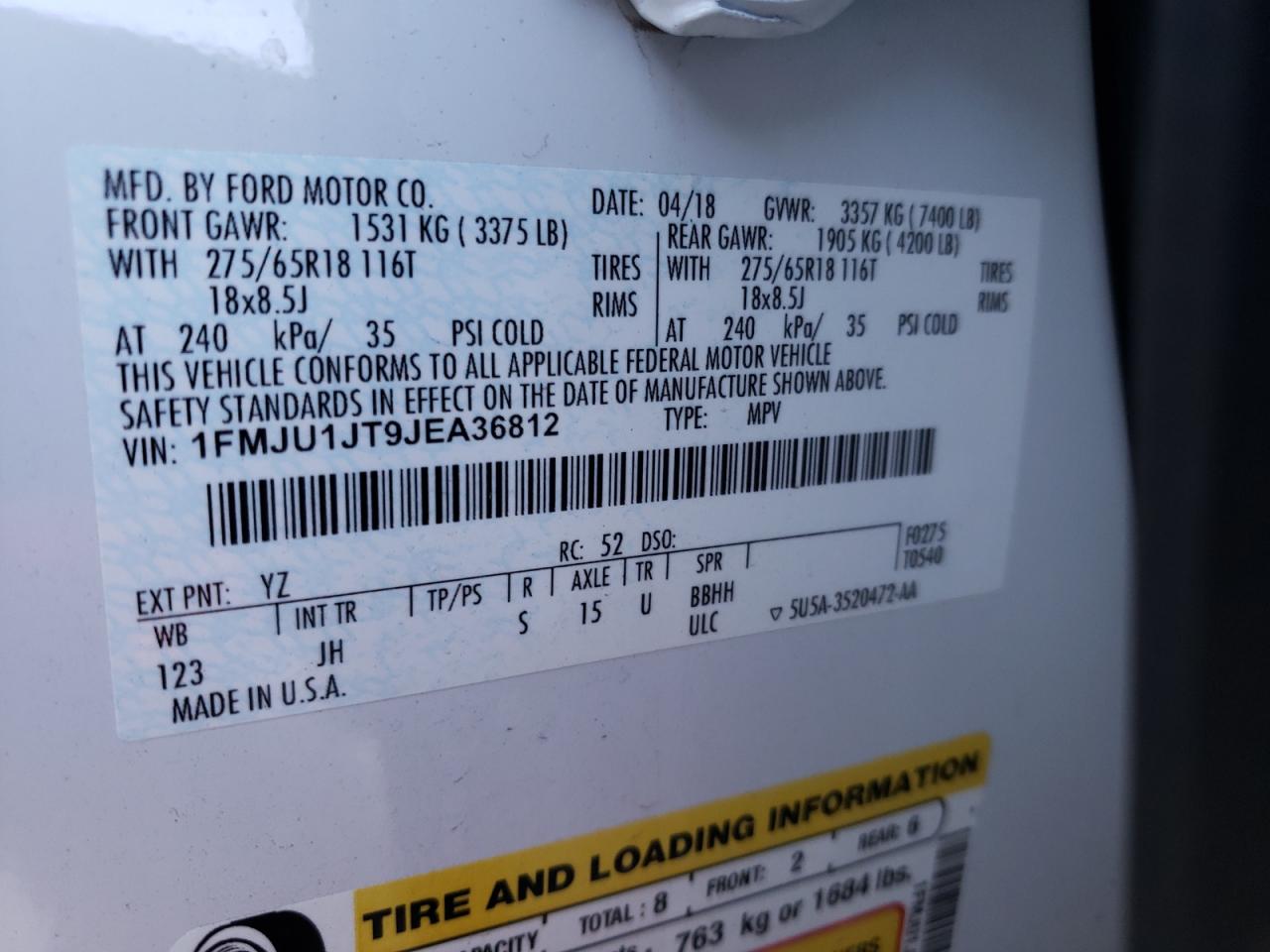 Photo 10 from auction – 2018 FORD EXPEDITION with VIN 1FMJU1JT9JEA36812
