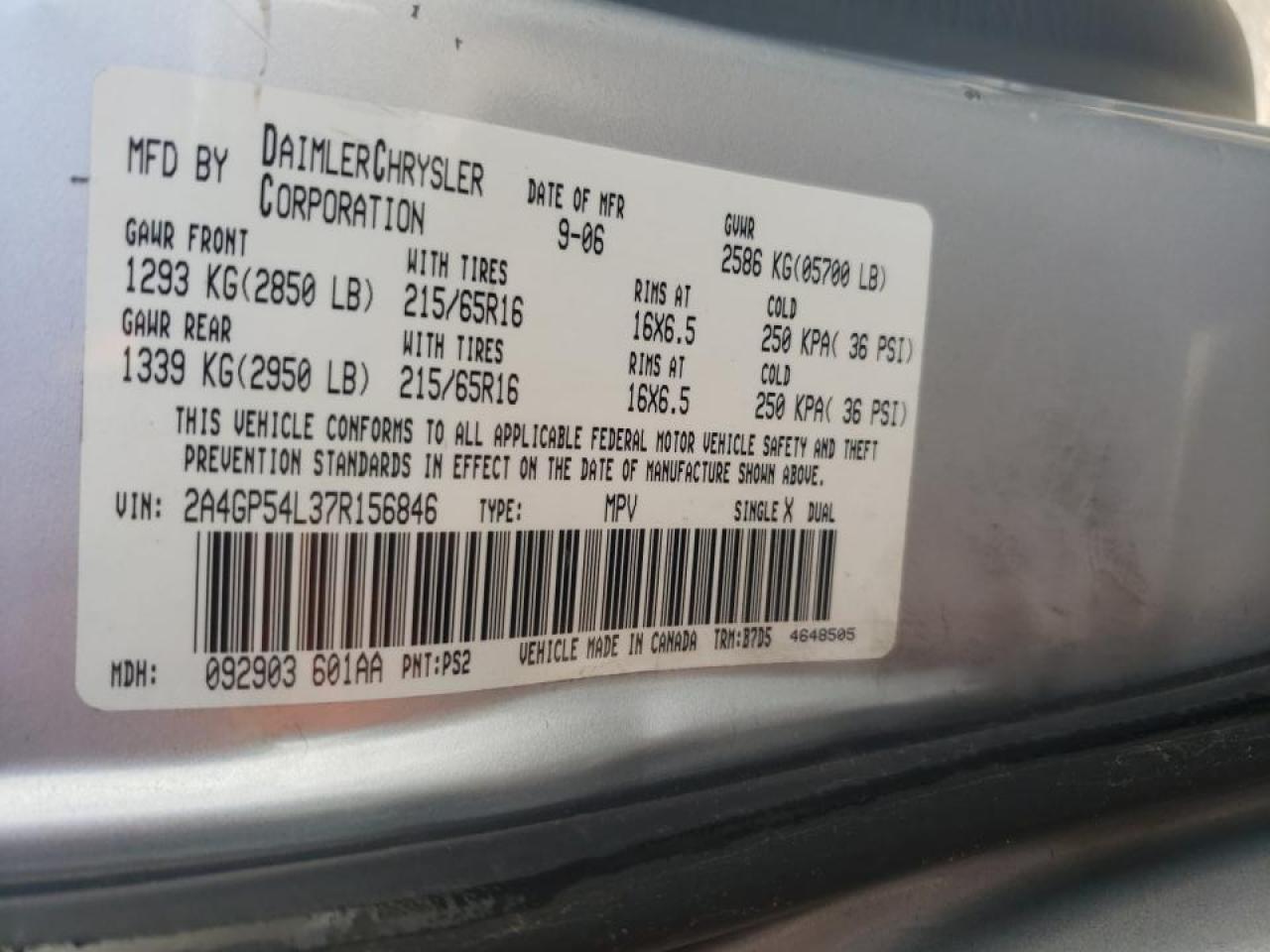 Photo 10 from auction – 2007 CHRYSLER TOWN & COU with VIN 2A4GP54L37R156846