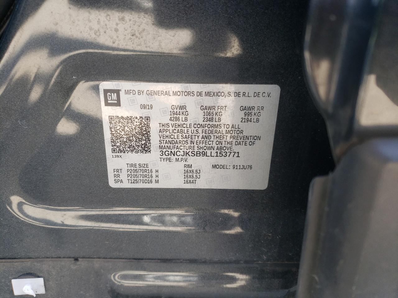 Photo 10 from auction – 2020 CHEVROLET TRAX LS with VIN 3GNCJKSB9LL153771