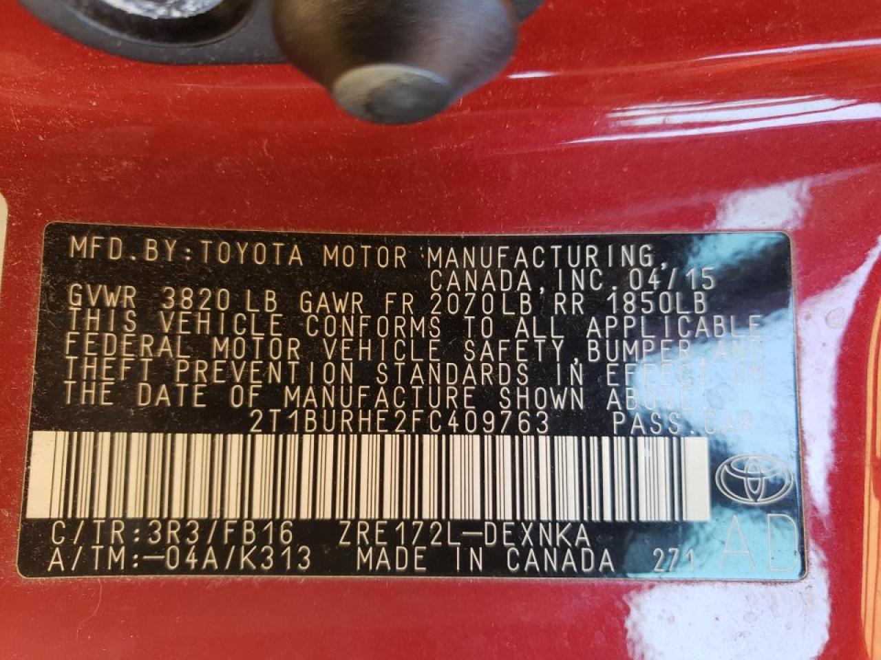 Photo 10 from auction – 2015 TOYOTA COROLLA L with VIN 2T1BURHE2FC409763