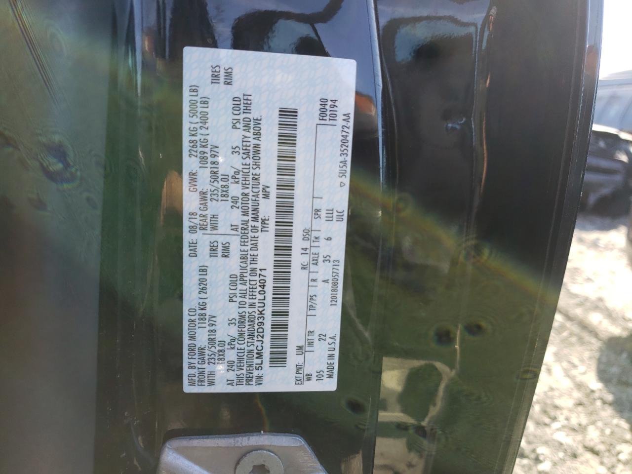 Photo 10 from auction – 2019 LINCOLN MKC SELECT with VIN 5LMCJ2D93KUL04071