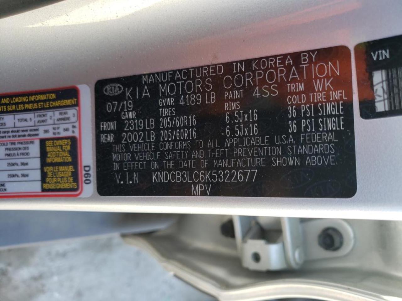 Photo 10 from auction – 2019 KIA NIRO FE with VIN KNDCB3LC6K5322677