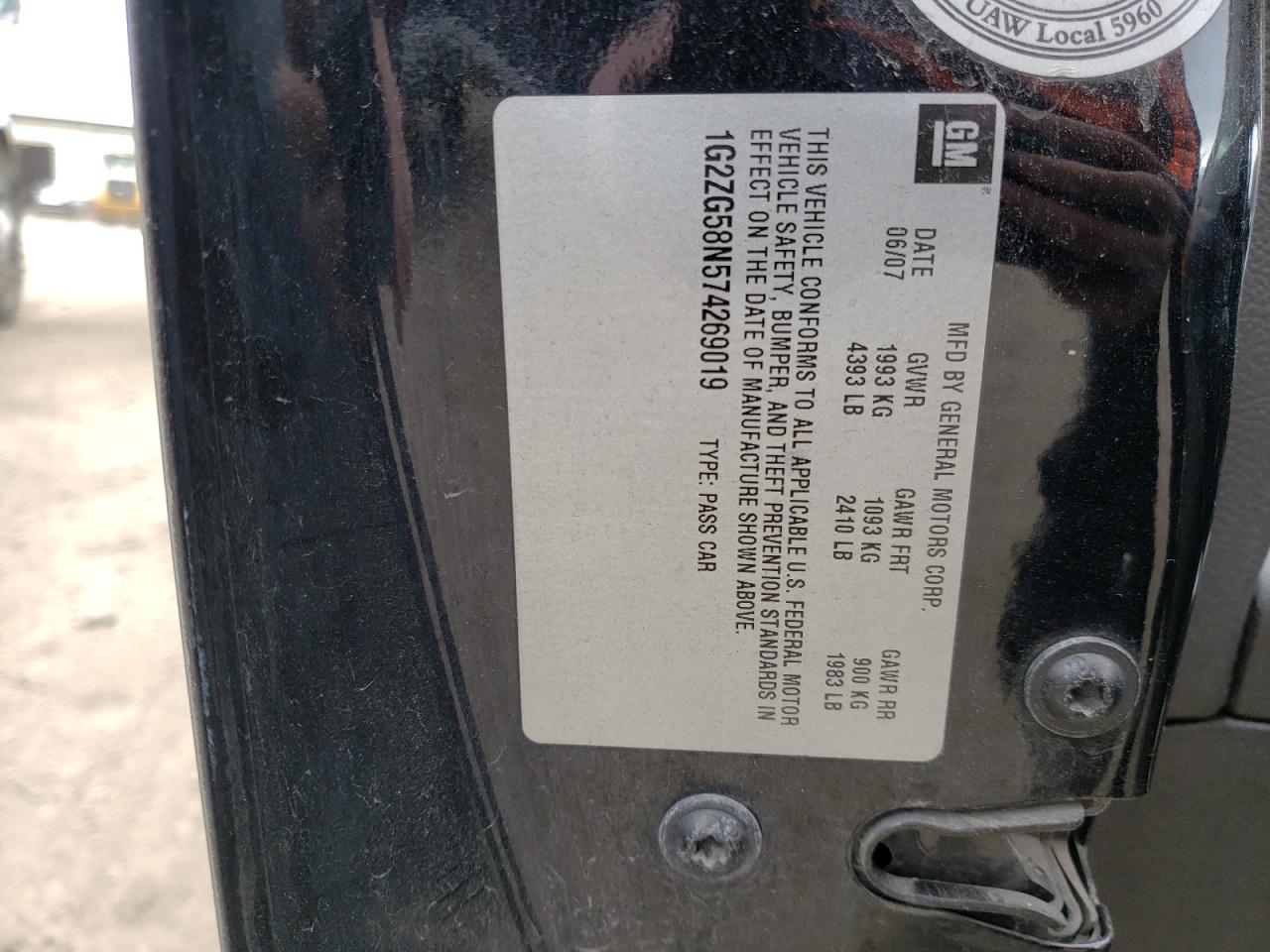 Photo 10 from auction – 2007 PONTIAC G6 BASE with VIN 1G2ZG58N574269019
