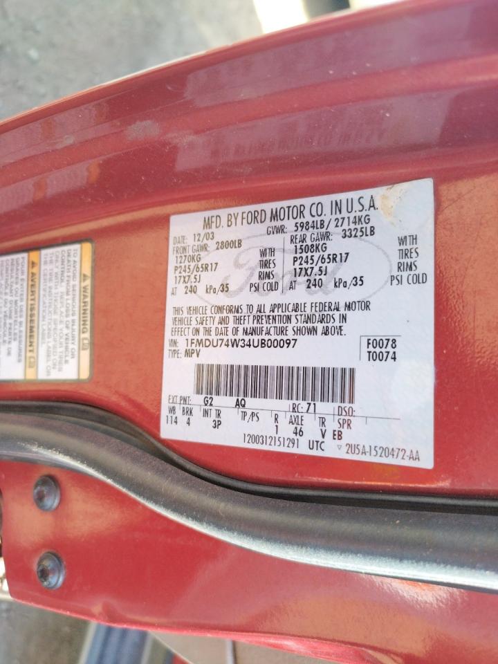Photo 10 from auction – 2004 FORD EXPLORER with VIN 1FMDU74W34UB00097