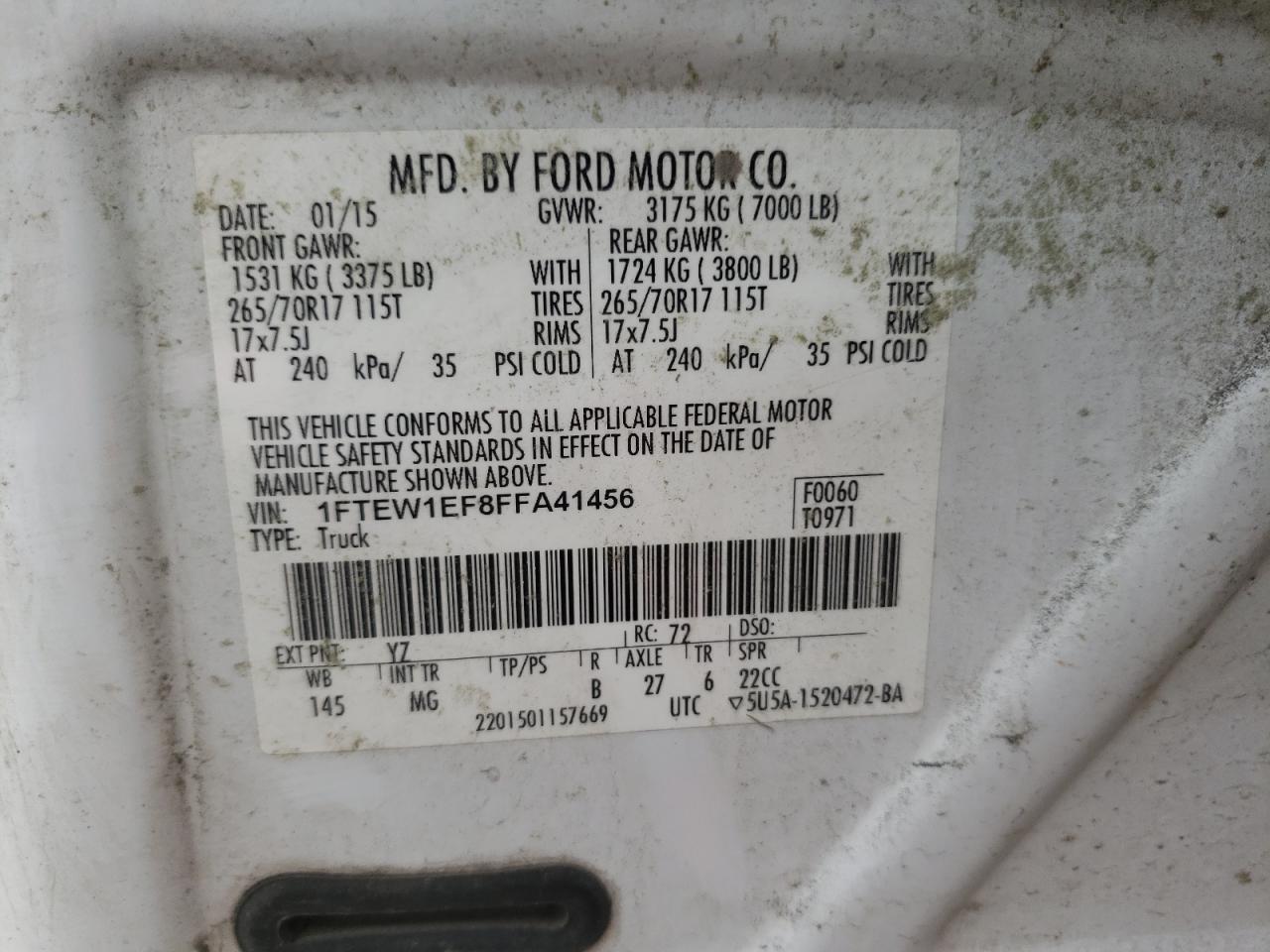 Photo 10 from auction – 2015 FORD F150 SUPER with VIN 1FTEW1EF8FFA41456