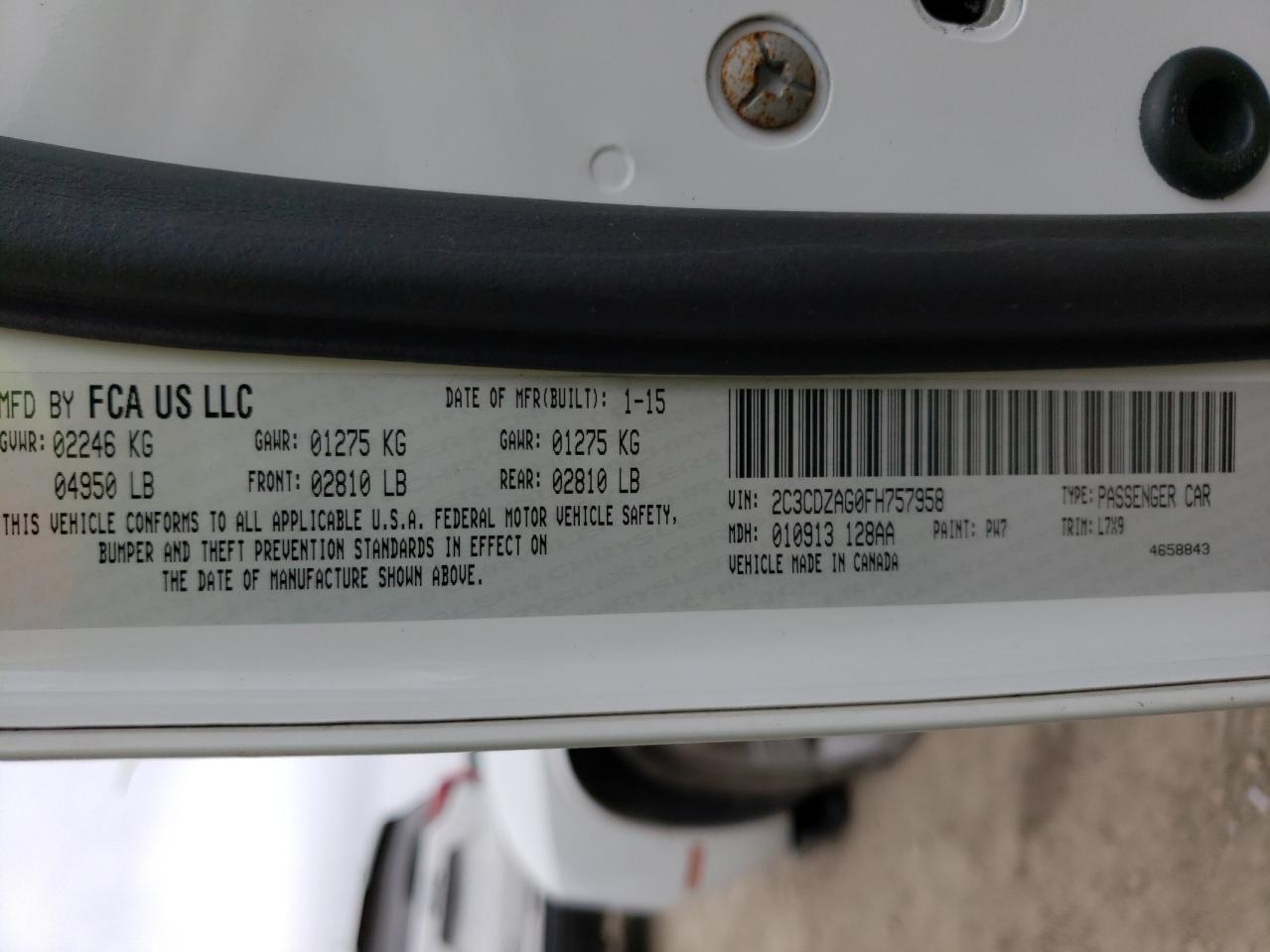 Photo 10 from auction – 2015 DODGE CHALLENGER with VIN 2C3CDZAG0FH757958