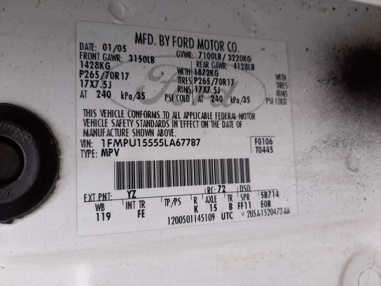 Photo 10 from auction – 2005 FORD EXPEDITION with VIN 1FMPU15555LA67787