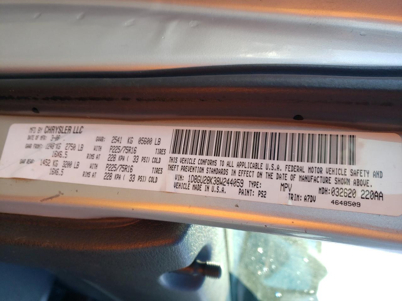 Photo 10 from auction – 2008 DODGE NITRO SXT with VIN 1D8GU28K38W244059
