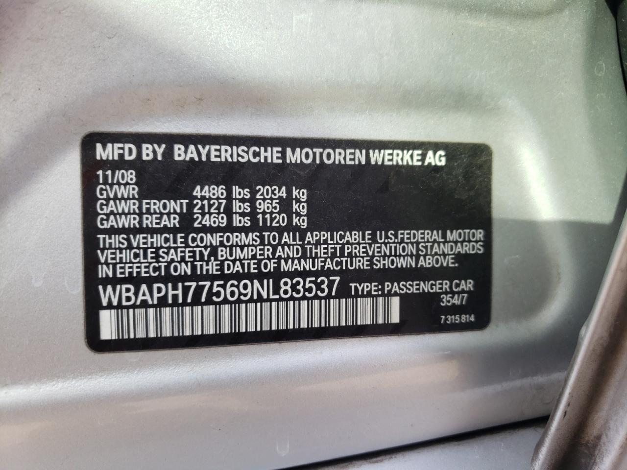 Photo 10 from auction – 2009 BMW 328 I with VIN WBAPH77569NL83537