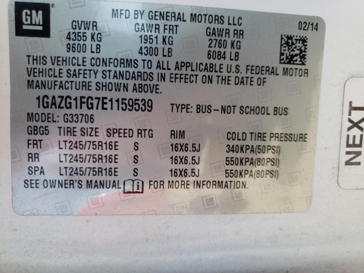 Photo 10 from auction – 2014 CHEVROLET EXPRESS G3 with VIN 1GAZG1FG7E1159539