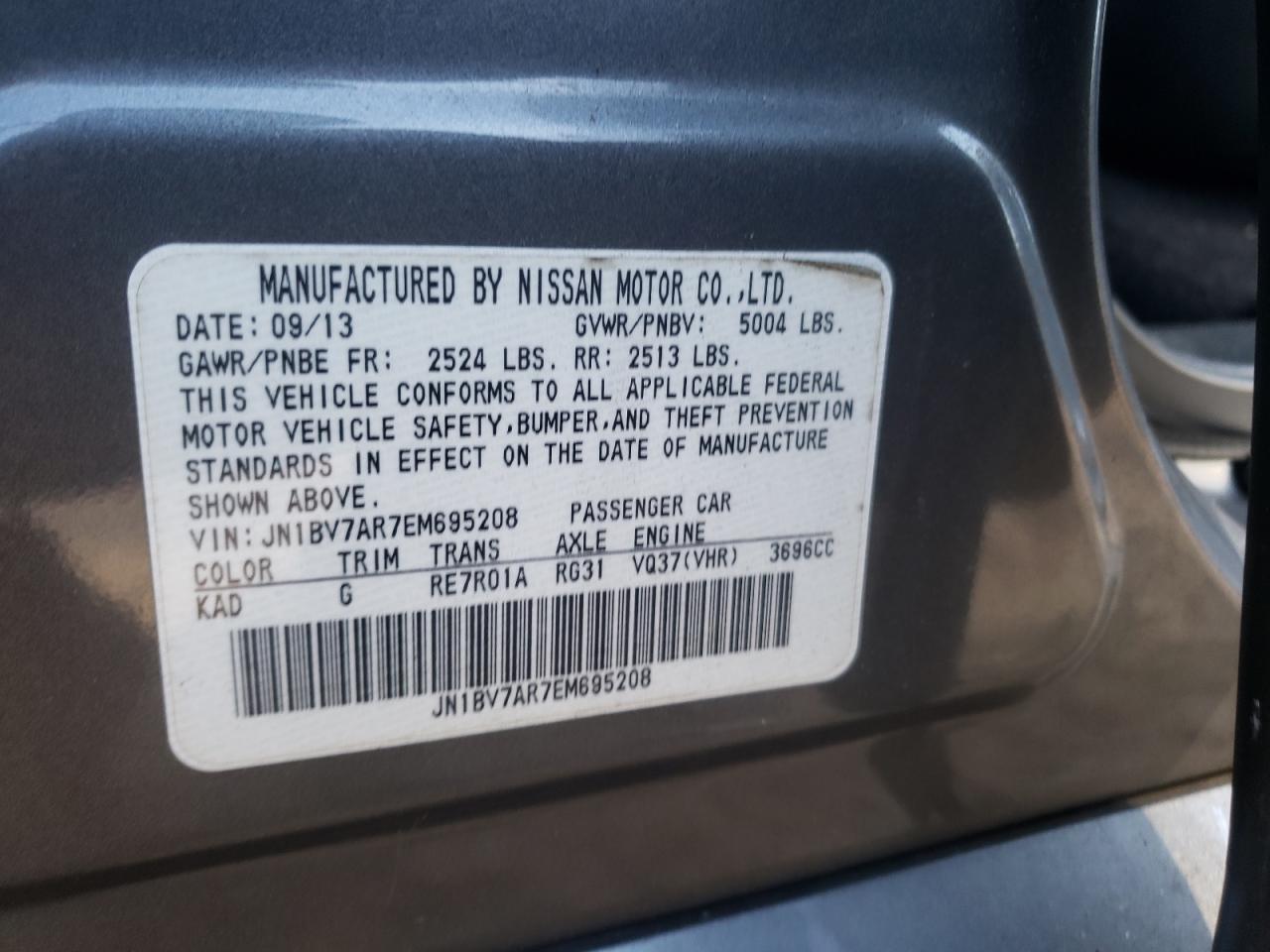 Photo 10 from auction – 2014 INFINITI Q50 BASE with VIN JN1BV7AR7EM695208