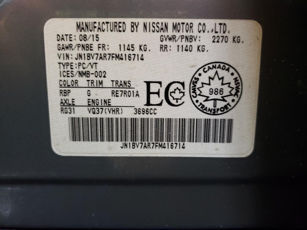 Photo 10 from auction – 2015 INFINITI Q50 BASE with VIN JN1BV7AR7FM416714