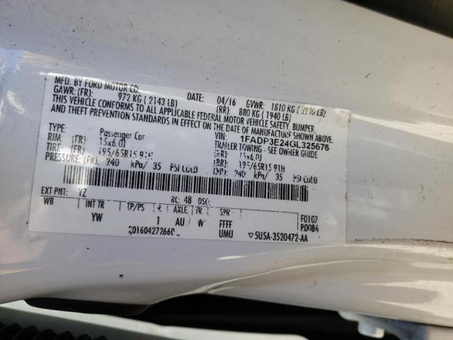 Photo 10 from auction – 2016 FORD FOCUS S with VIN 1FADP3E24GL325676