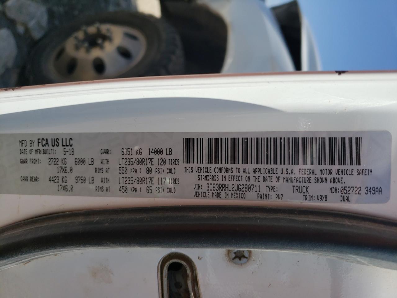 Photo 10 from auction – 2018 RAM 3500 SLT with VIN 3C63RRHL2JG280711