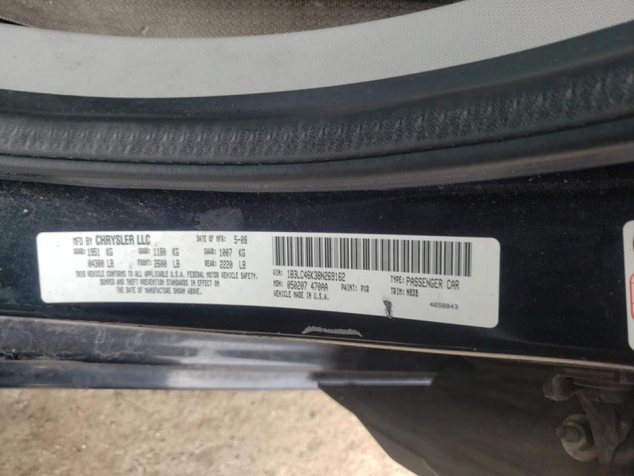 Photo 10 from auction – 2008 DODGE AVENGER SE with VIN 1B3LC46K38N269162