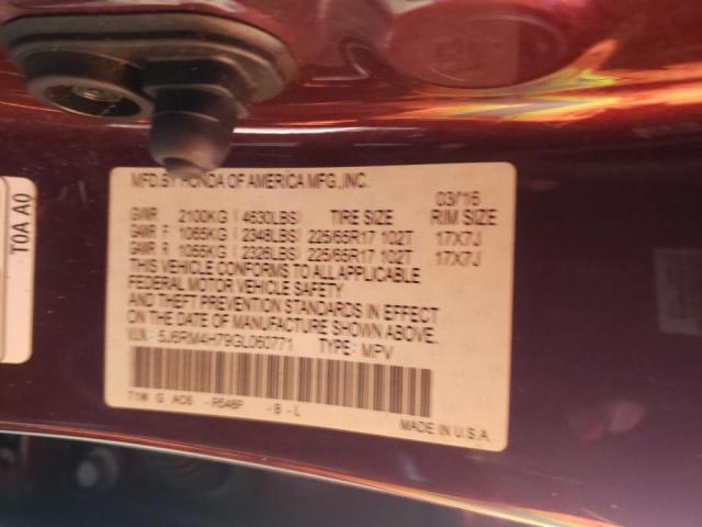 Photo 10 from auction – 2016 HONDA CR-V EXL with VIN 5J6RM4H79GL060771