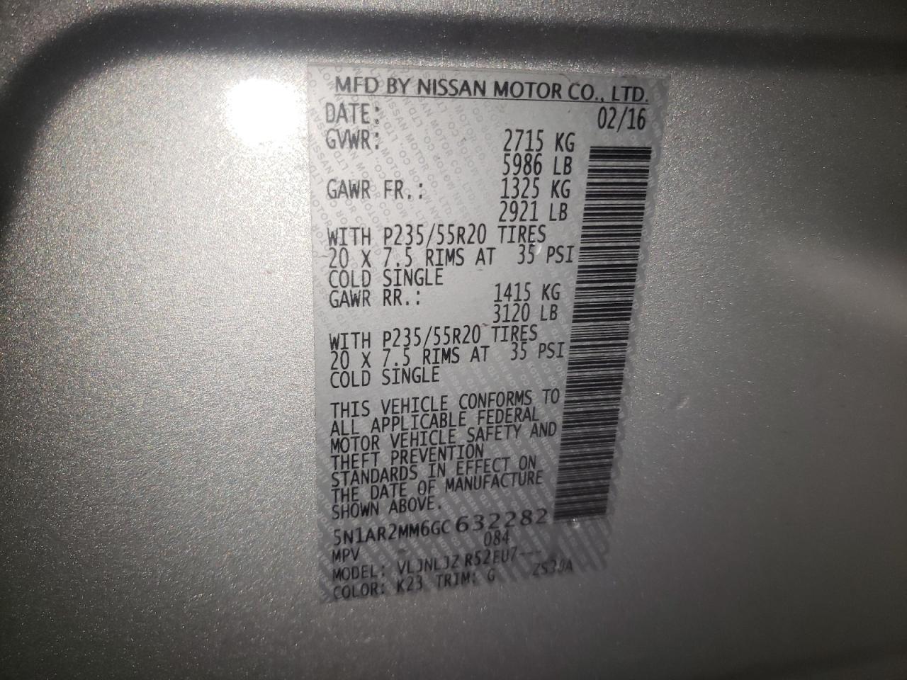 Photo 10 from auction – 2016 NISSAN PATHFINDER with VIN 5N1AR2MM6GC632282