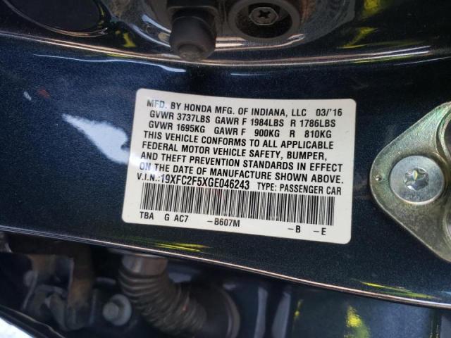 Photo 10 from auction – 2016 HONDA CIVIC LX with VIN 19XFC2F5XGE046243