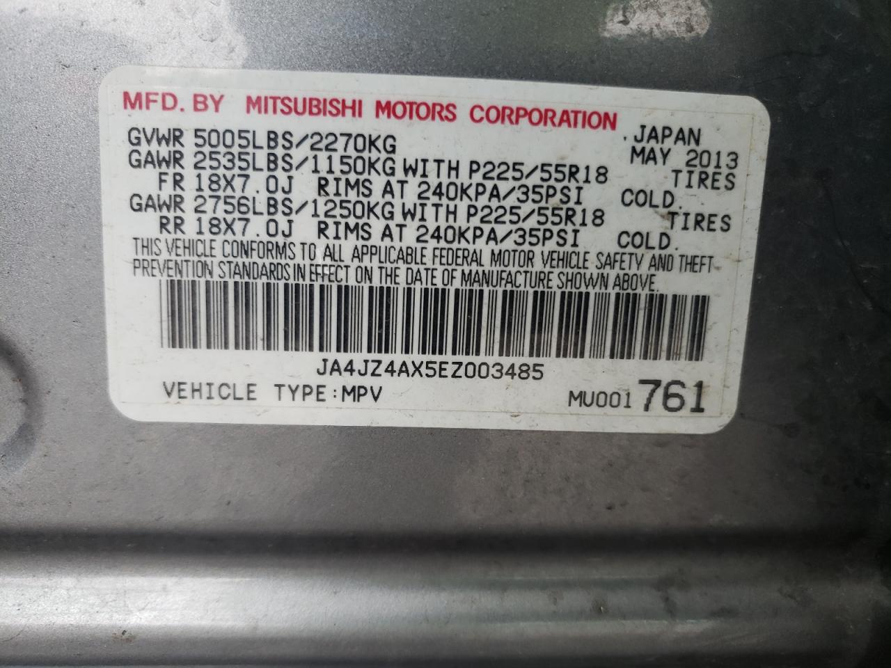 Photo 10 from auction – 2014 MITSUBISHI OUTLANDER with VIN JA4JZ4AX5EZ003485