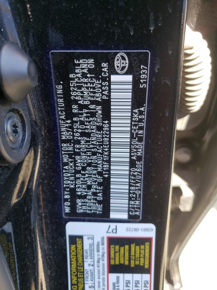 Photo 10 from auction – 2014 TOYOTA CAMRY L with VIN 4T1BF1FK4EU822964