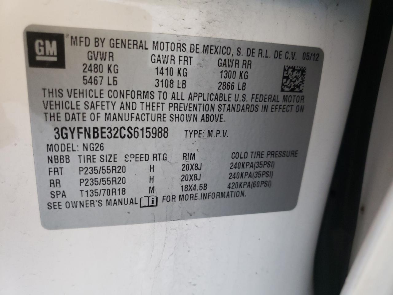 Zdjęcie 10 z aukcji – 2012 CADILLAC SRX PERFOR z VIN 3GYFNBE32CS615988