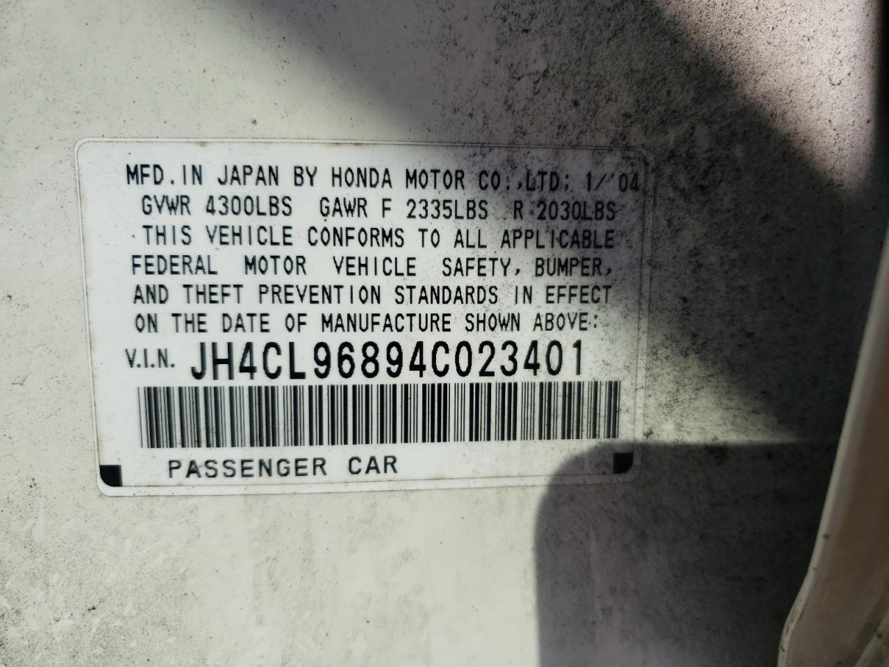 Photo 10 from auction – 2004 ACURA TSX with VIN JH4CL96894C023401