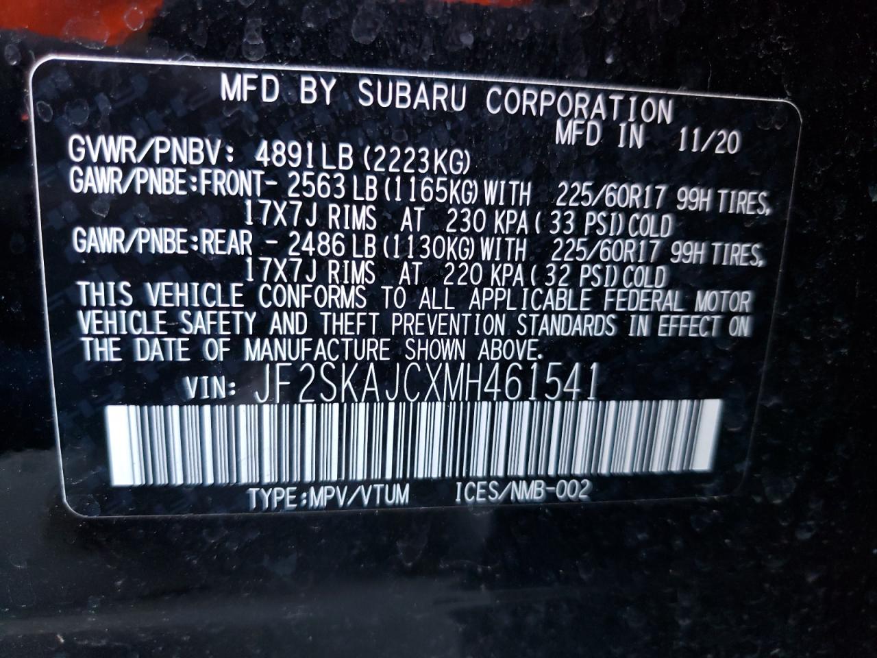 Photo 10 from auction – 2021 SUBARU FORESTER P with VIN JF2SKAJCXMH461541