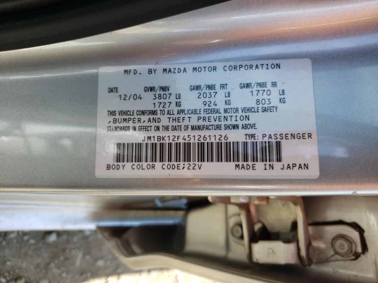 Photo 10 from auction – 2005 MAZDA 3 I with VIN JM1BK12F451261126