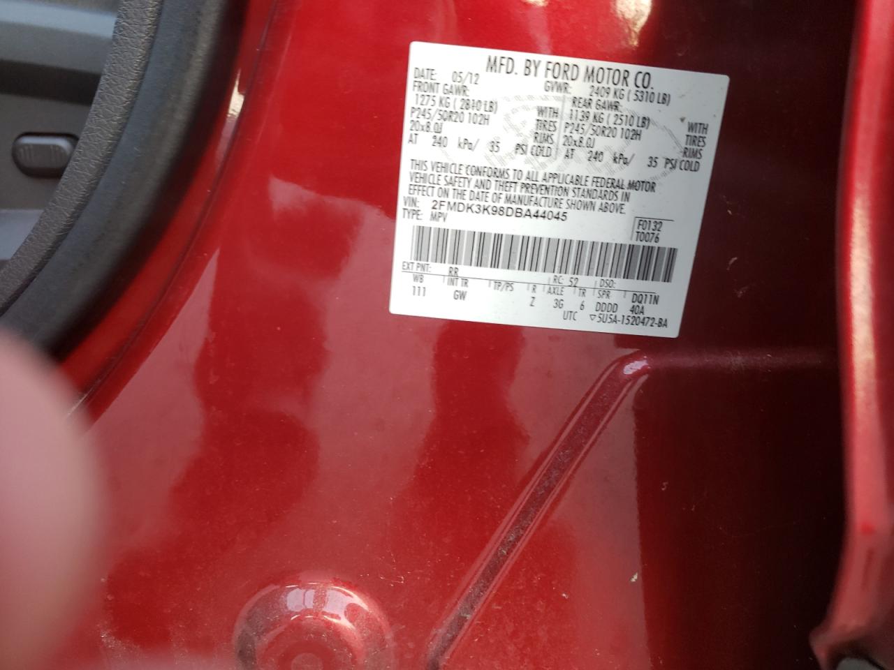 Photo 10 from auction – 2013 FORD EDGE LIMIT with VIN 2FMDK3K98DBA44045