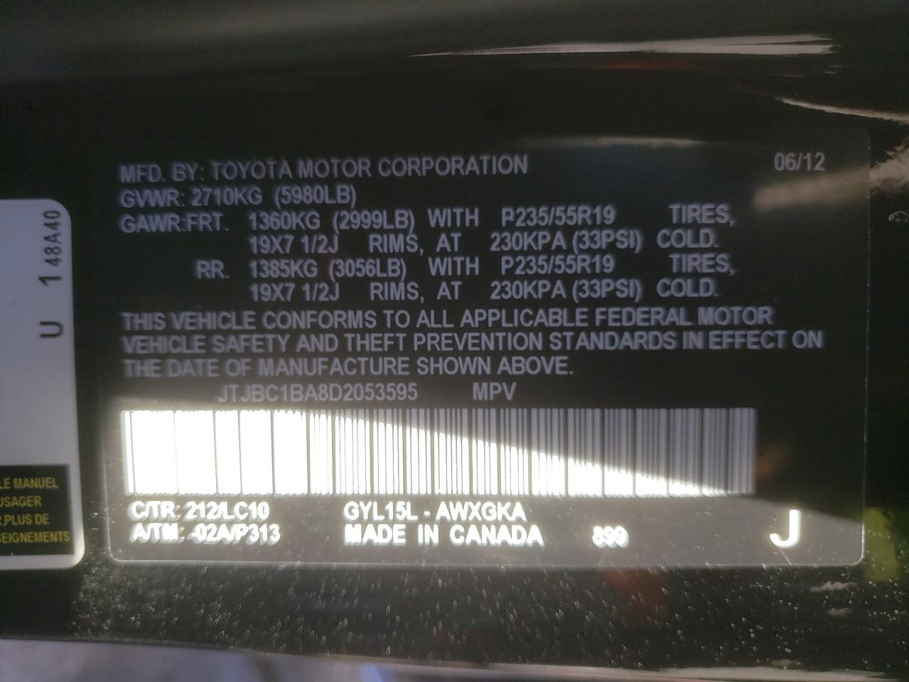 Photo 10 from auction – 2013 LEXUS RX 450 with VIN JTJBC1BA8D2053595