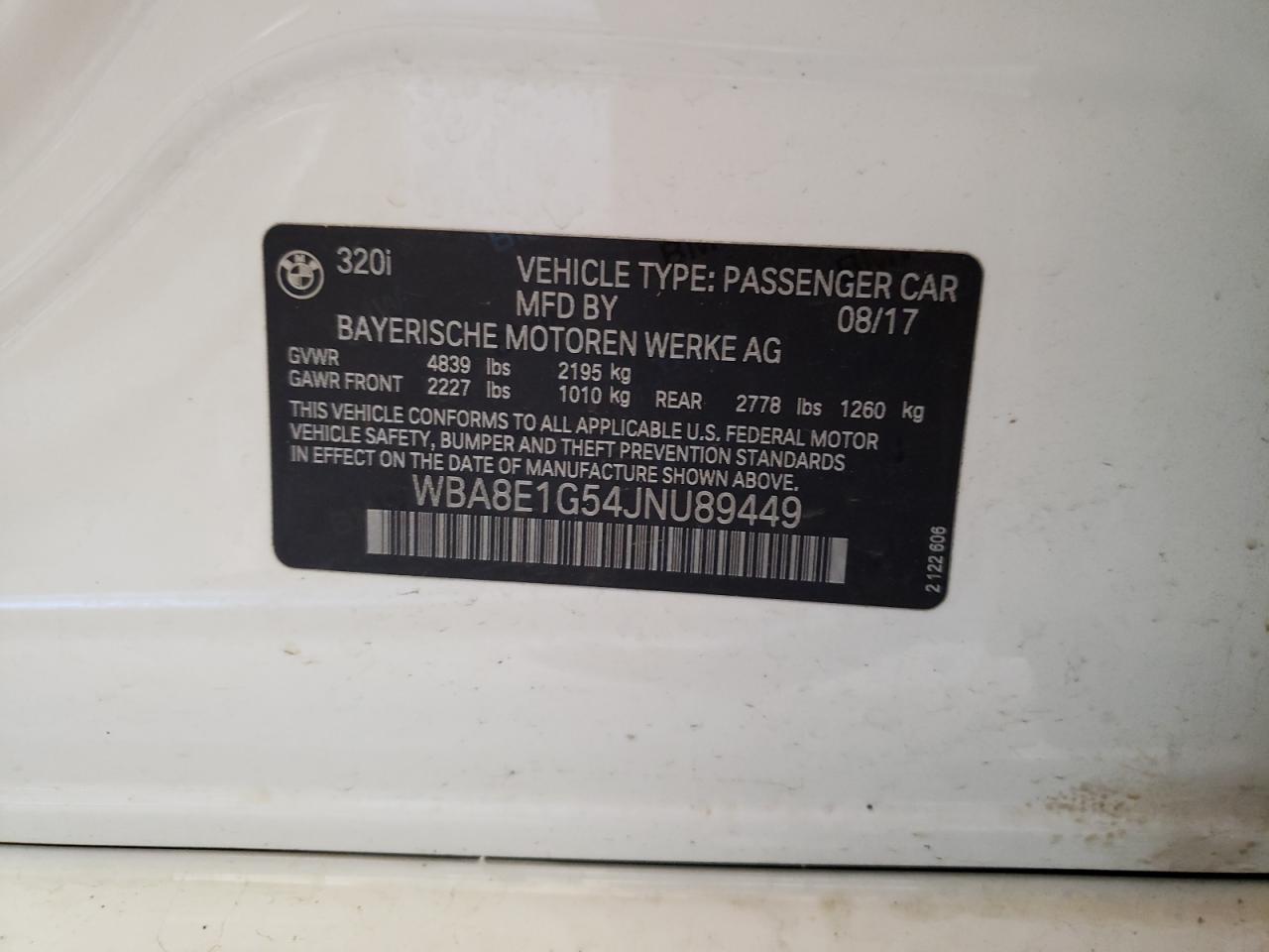 Foto 10 de la subasta – 2018 BMW 320 I con VIN WBA8E1G54JNU89449