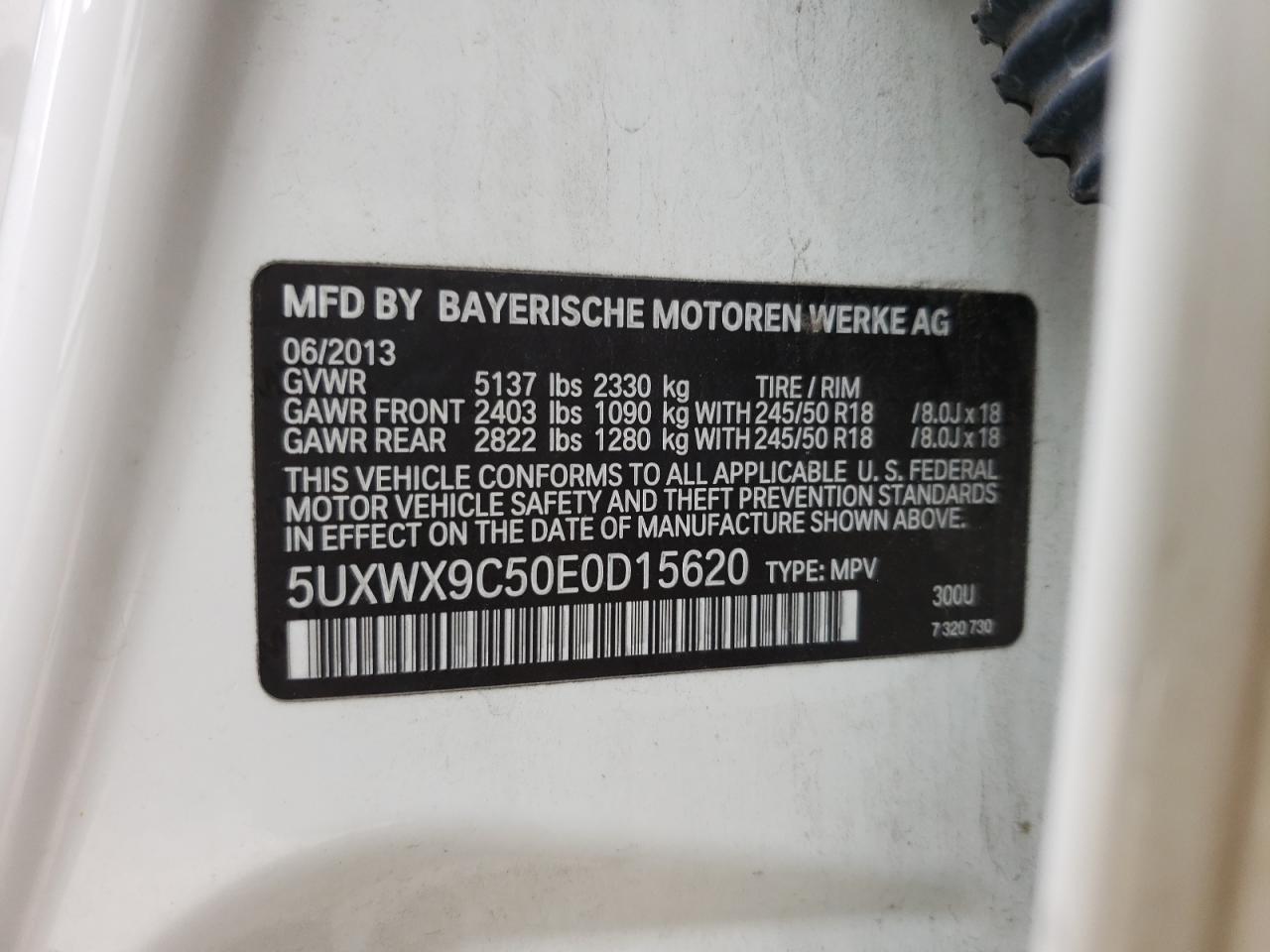 Photo 10 from auction – 2014 BMW X3 XDRIVE2 with VIN 5UXWX9C50E0D15620
