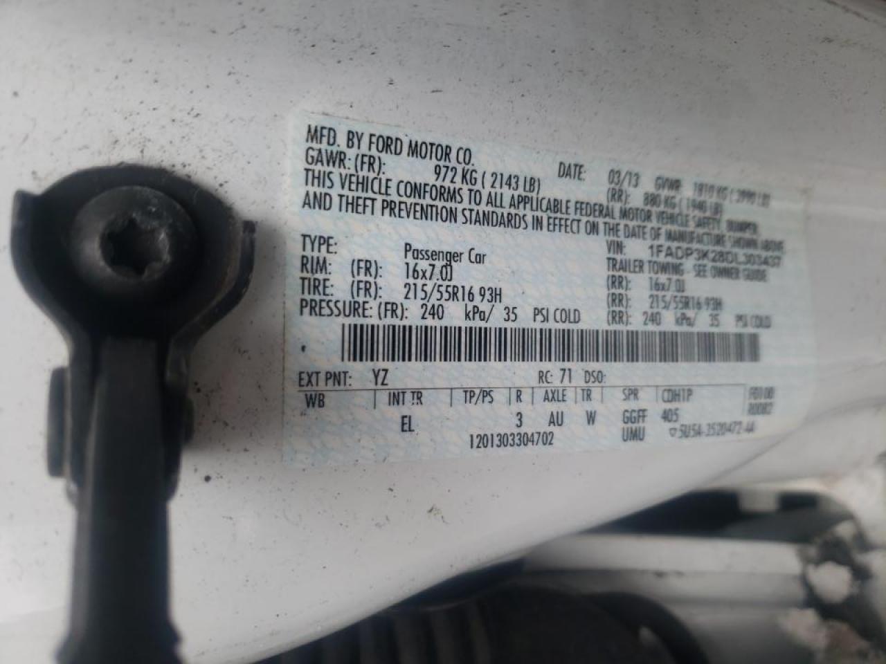 Photo 10 from auction – 2013 FORD FOCUS SE with VIN 1FADP3K28DL303437