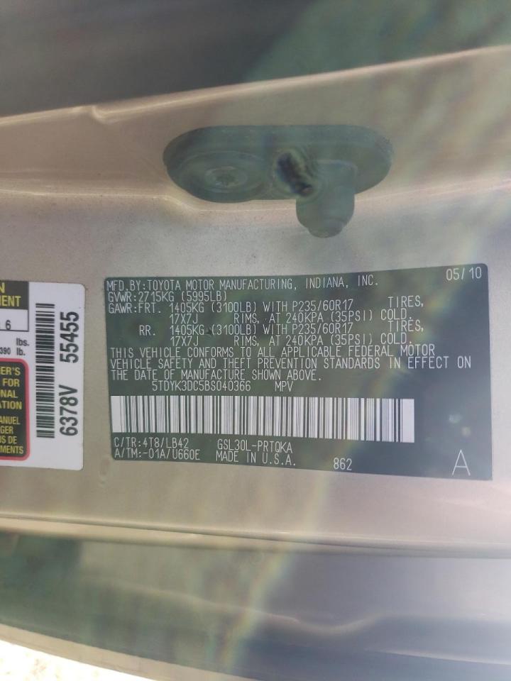 Photo 10 from auction – 2011 TOYOTA SIENNA XLE with VIN 5TDYK3DC5BS040366