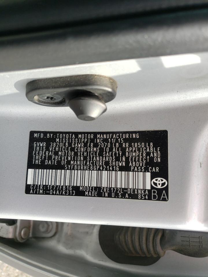 Photo 10 from auction – 2016 TOYOTA COROLLA L with VIN 5YFBURHE6GP421416