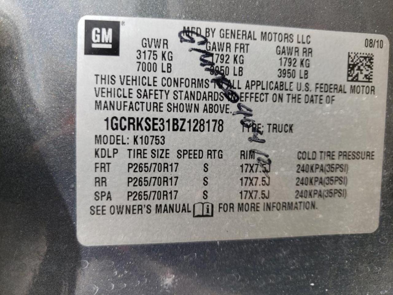 Photo 10 from auction – 2011 CHEVROLET SILVERADO with VIN 1GCRKSE31BZ128178